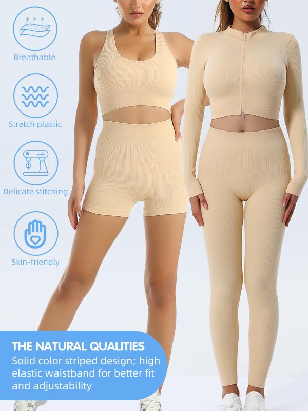 6 PCS Workout Sets for Women Ribbed Women's Athletic Clothing Sets Pilates Yoga Outfits Sports Bra Leggings Workout Set