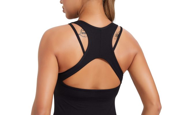 Workout Tank Tops with Built in Bras for Women,Compression Shirt Strappy Back Athletic Yoga Tops