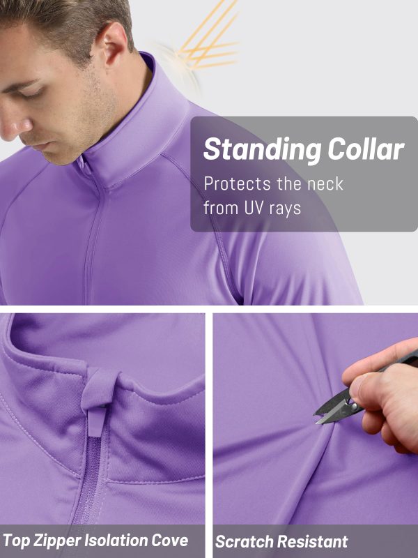 Men's Long Sleeve Athletic Shirts 1/4 Pullover Zip Sun Protection Rash Guard UPF 50+ Outdoor Running T-Shirts