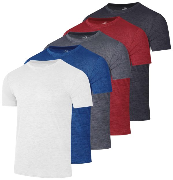 5 Pack: Men’s Short Sleeve Dry Fit Active Crew Neck T Shirt - Athletic Running Gym Workout Tee Tops