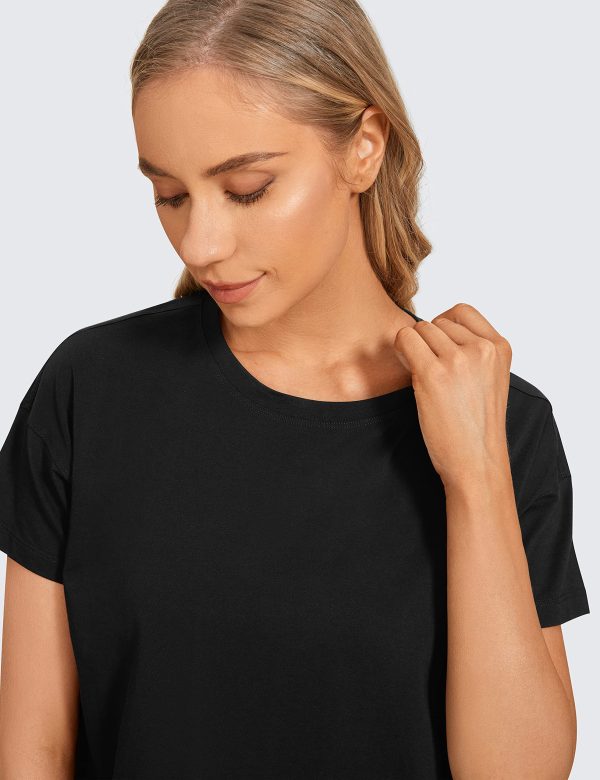 Women's Pima Cotton Workout Short Sleeve Shirts Loose Athletic Crop Tops Gym Casual Cropped T-Shirt