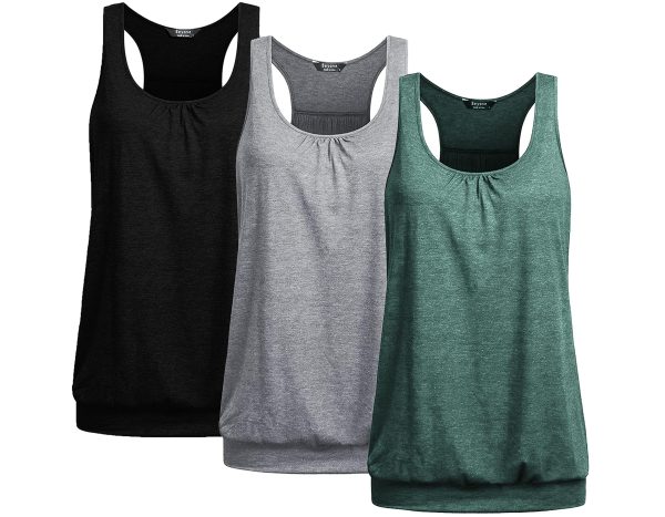 Racerback Tank Tops for Women Yoga Athletic Workout Tops Sleeveless Loose Fit Muscle Shirts Activewear 3 Pack