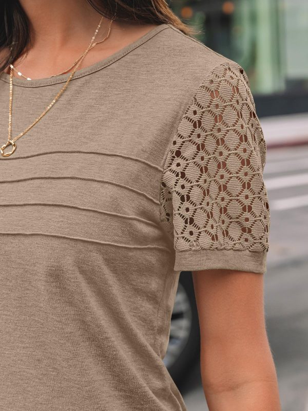 Women's Short Sleeve Shirts Dressy Lace Summer Tops 2025 Spring Trendy Casual T-Shirts Cute Work Outfits Blouses