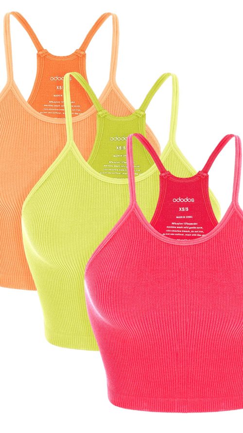 Women's Crop 3-Pack Seamless Rib-Knit Camisole Crop Tank Tops