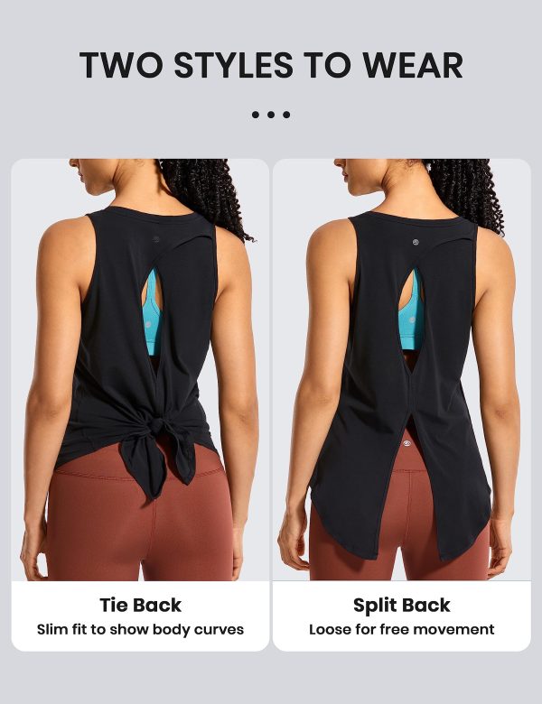 Women's Pima Cotton Workout Tanks Tie Back Sleeveless Shirts Yoga Athletic Open Back Sport Gym Tops