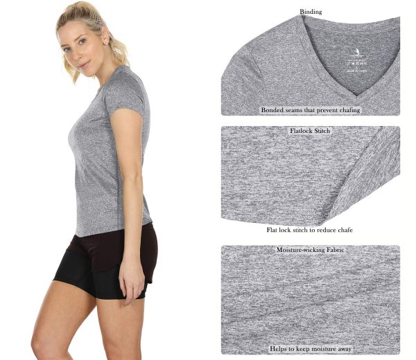 Workout Shirts Yoga Tops Activewear V-Neck T-Shirts for Women Running Fitness Sports Short Sleeve Tees