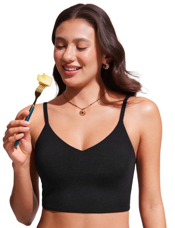 Women's Bikini Top Cropped V Neck Adjustable Spaghetti Straps Swimsuit Padded Athletic Bathing Suit