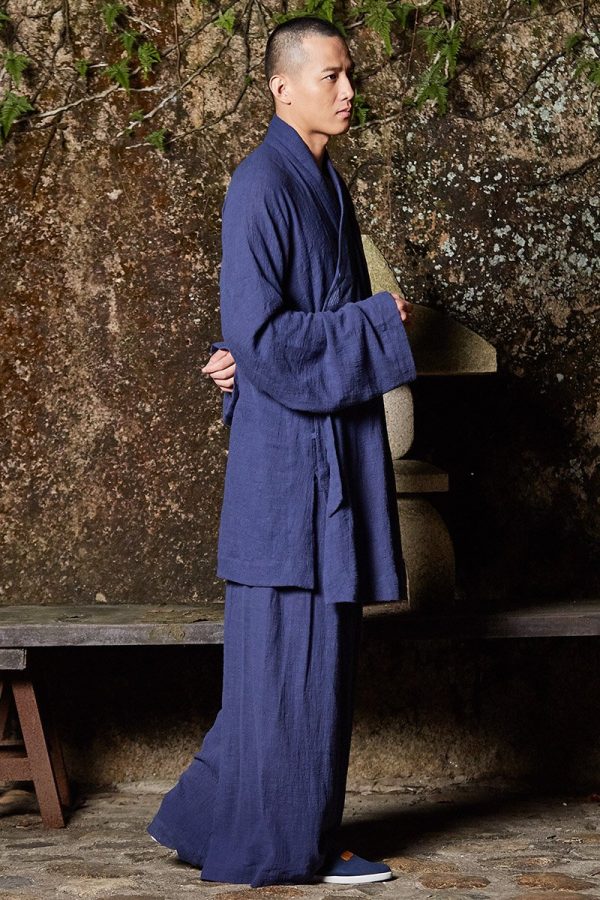 81abvS-pI2L.jpg Zen Clothing Sets Monk Buddhist Outfit Long Shirt Wide Leg Pants