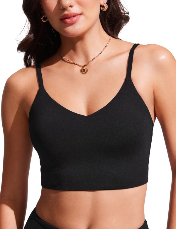 Women's Bikini Top Cropped V Neck Adjustable Spaghetti Straps Swimsuit Padded Athletic Bathing Suit