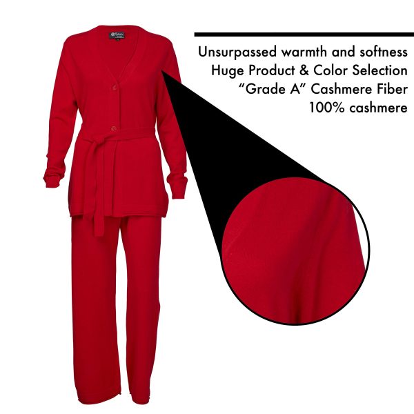 100% Pure Cashmere Lounge Pajamas Sets for Women - Long Sleeve, Classic Style, Lightweight, Soft and Warm