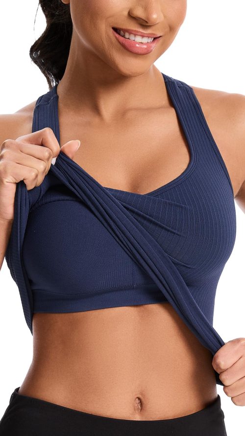 Women's Workout Tank Top with Built-in Bra, Slight V-Neck Racerback Sports Shirt, Breathable Athletic Camisole