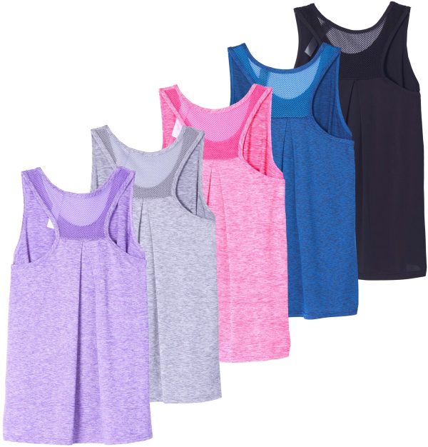 5 Pack: Women's Racerback Workout Tank Top Mesh Back Dry-Fit Sleeveless Running Gym (Available in Plus Size)