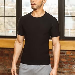 Men's Sauna Suit Shirt Athletic Tee, Short Sleeve Compression T-Shirt, Performance Baselayer Workout Shirt