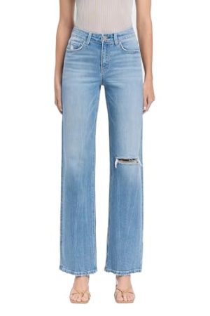 High Rise Distressed Slim Wide Jeans T6571