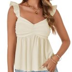 Women's Peplum Tops Summer Tank Camisole Tops Dressy Casual Ruffle Strap Sleeveless Babydoll Tank Top