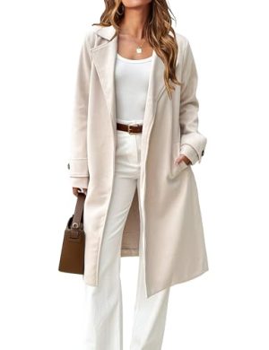 Womens Wool Coat Fall Winter Midi Length Trench Coat with Belt